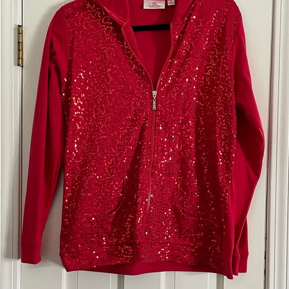 Red Sequin Medium Quacker Factory Zip Up Jacket - Picture 3 of 8